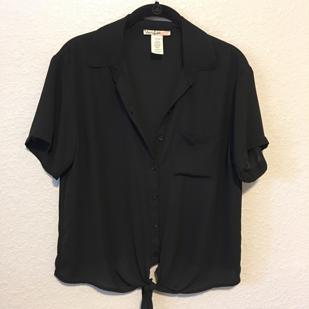 Tie Waist Button Front Blouse